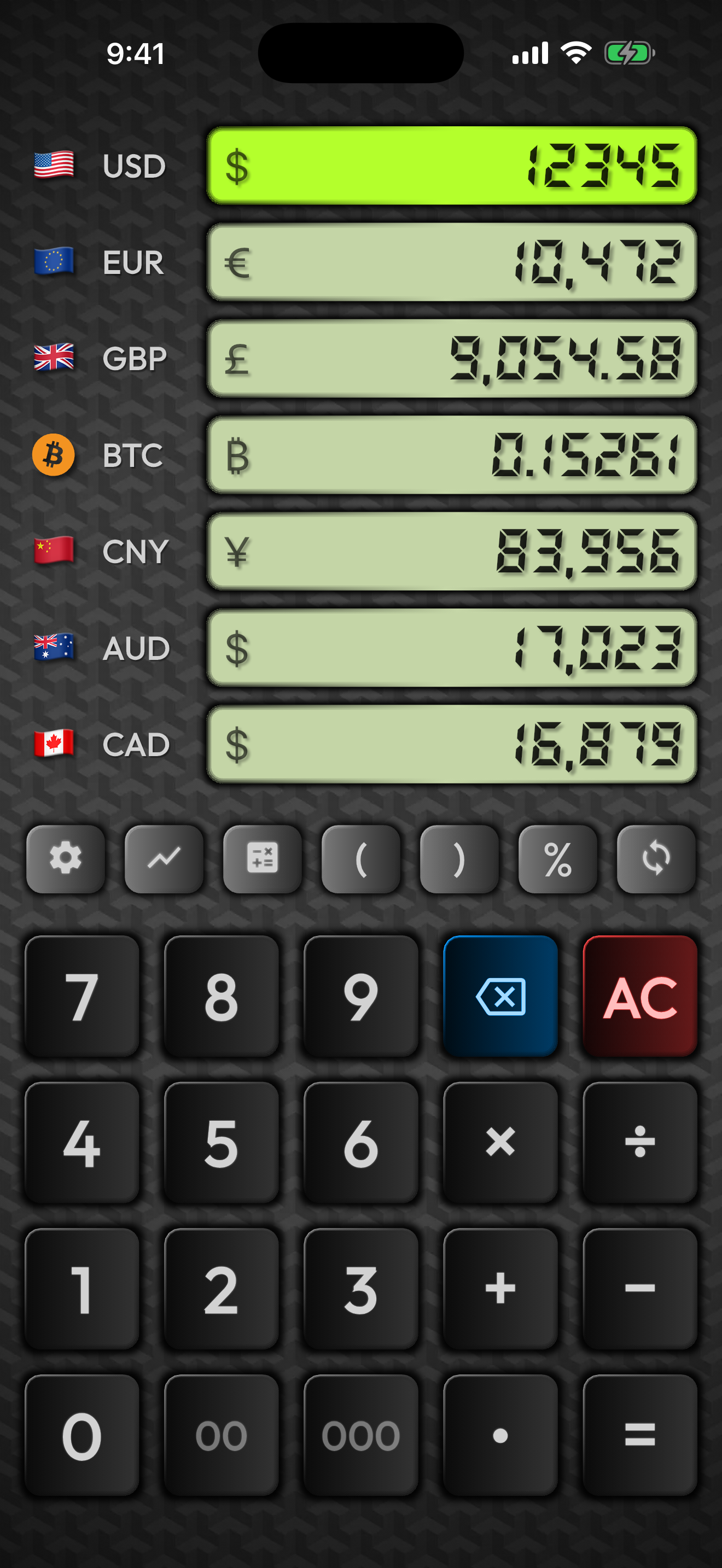 Multi Currency Converter showing 8 currencies updating at once